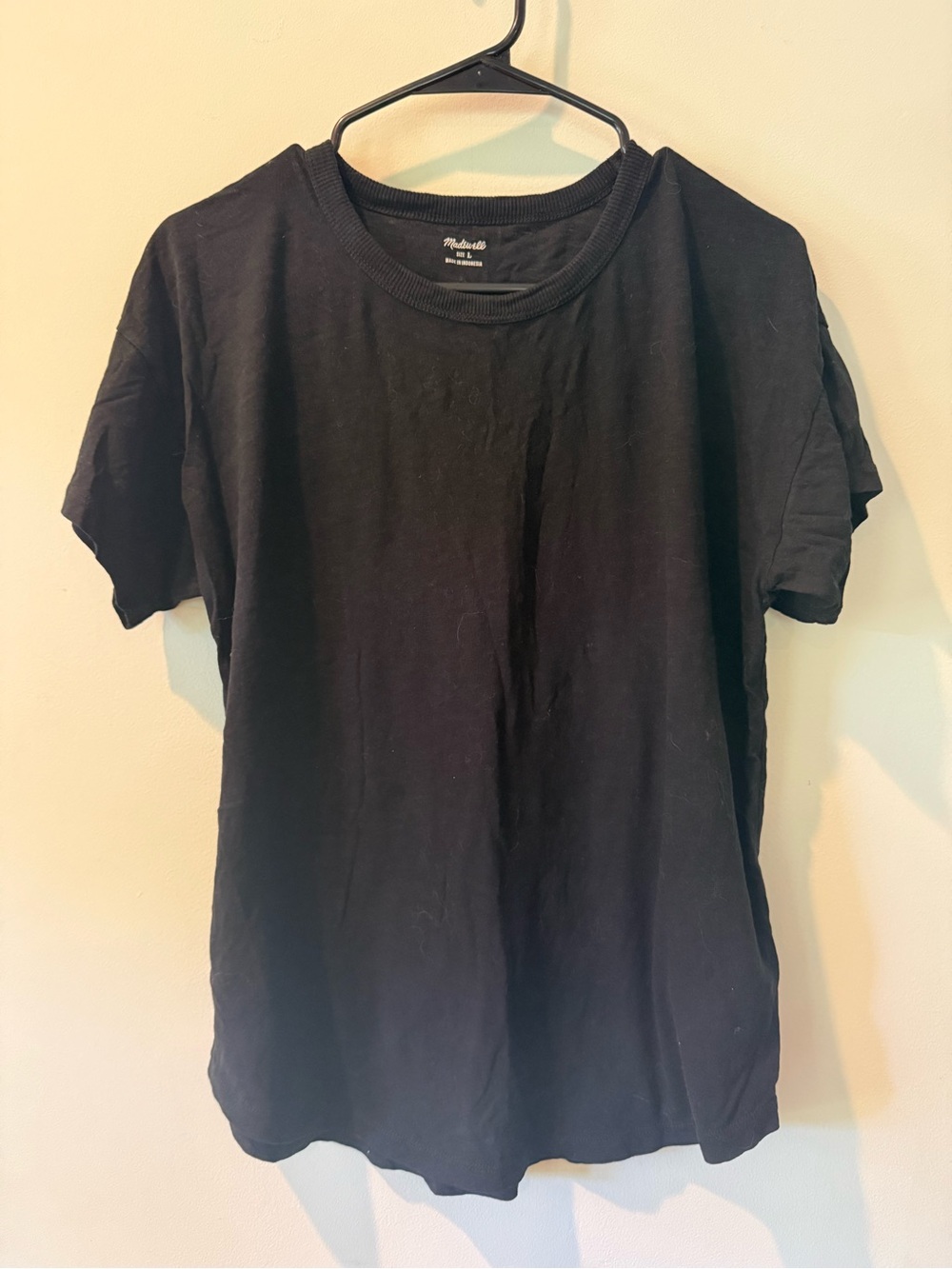 Madewell Black Crewmeck Tee with Ribbed Collar